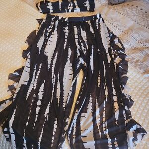 Black and White Patterned Sheer Pants With Matching Tube Top